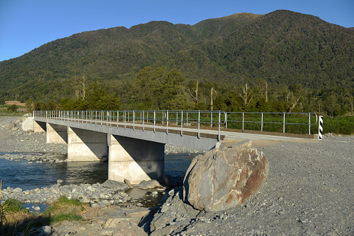 Greymouth, New Zealand, Circa December 2013:completed concrete bridge over a small river in Westland, New Zealand