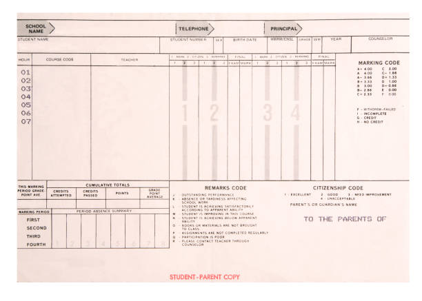 bulletin scolaire - report card photos et images de collection