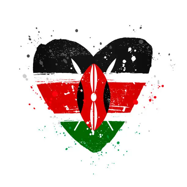 Vector illustration of Kenyan flag in the form of a big heart. Vector illustration