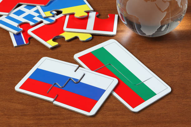 Russian and Bulgaria Flags in puzzle stock photo