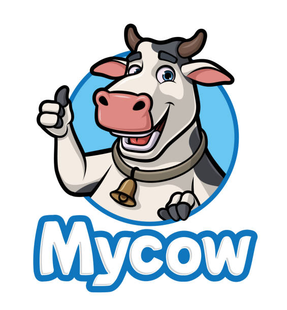 ilustraciones, imágenes clip art, dibujos animados e iconos de stock de logotipo de vaca de dibujos animados - dibujo-de-vaca