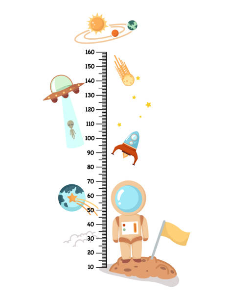 Meter wall with astronaut in space Meter wall with astronaut in space.vector illustration human height stock illustrations