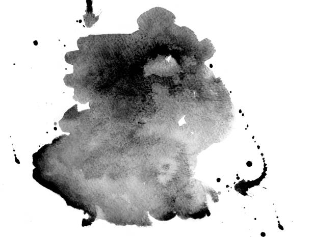 macchia acquerello nera su bianco - blob watercolor painting spotted ink foto e immagini stock
