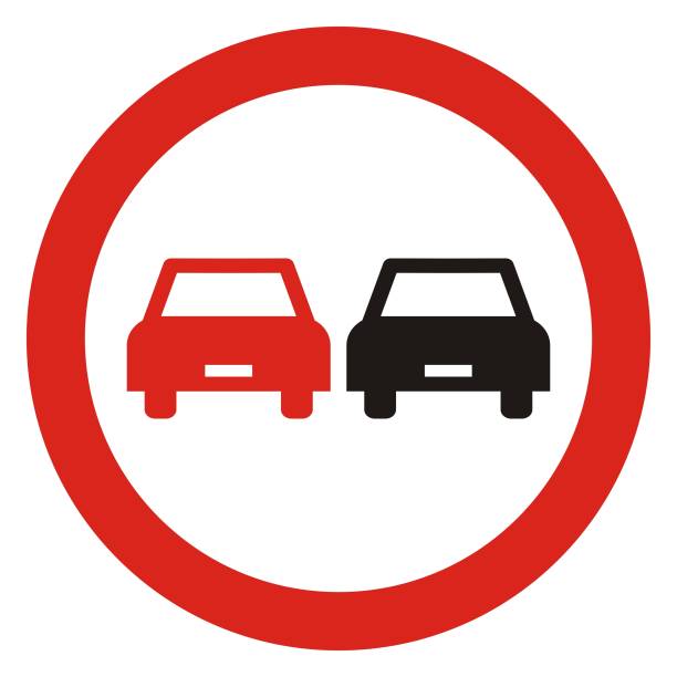 No overtaking, road traffic sign, vector icon No overtaking, road traffic sign, vector icon. Circular prohibition sign. electric motor white background stock illustrations