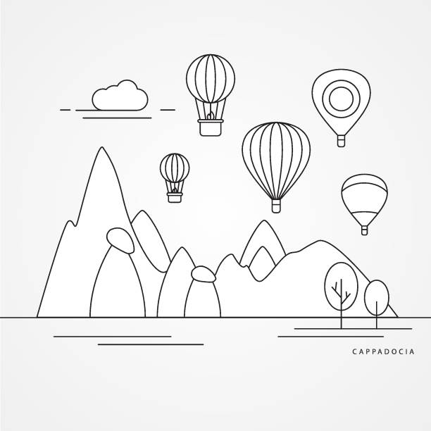 Ankara Cappadocia, Turkey detailed silhouette. Trendy vector illustration, flat style. Stylish colorful landmarks. The concept for a web banner. Business icon cappadocia balloon stock illustrations