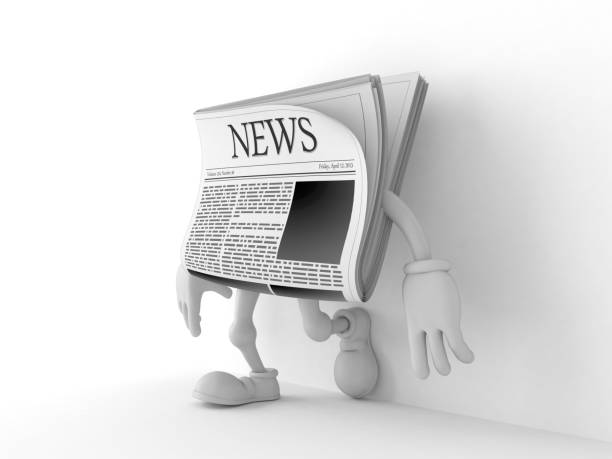 istock Newspaper character leaning on wall on white background 1167696803