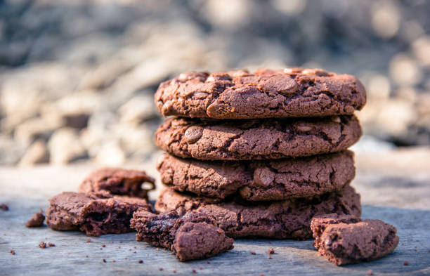 Chocolate chip cookies. Stack of cookies. Homemade cookies stock photo