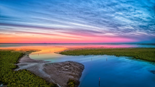 nascer do sol na foreshore de tooradin - estuary - fotografias e filmes do acervo