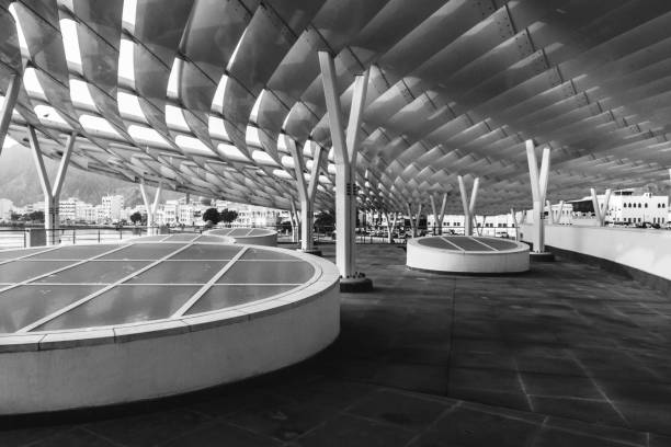 istock Beautiful modern architecture design with patterns and shades of a newly constructed fish market in Muscat, Oman. 1167707152