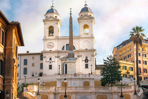 titular church of the Santissima Trinita dei Monti and Sallustian Obelisk known as Obelisco Sallustiano on the top of the Spanish steps