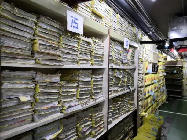 Document control room in hospital for important documents.Abstract.Data file.
Important file.Important file.Patient history.Medical records.