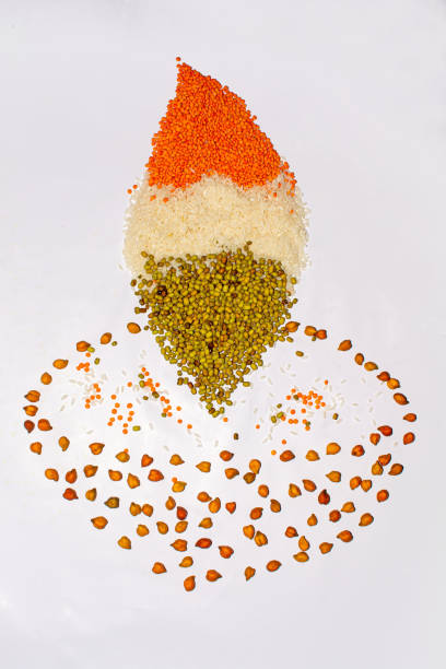 15 August India Independence Day concept, Indian flag are made of grains..
