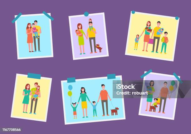 Family Happy Parents Pictures Vector Illustration Stock Illustration - Download Image Now - Photograph, Family, Dog