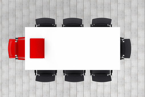 3d rendering of Meeting table with chairs on plank wooden floor background, meeting room. Minimal Concept.