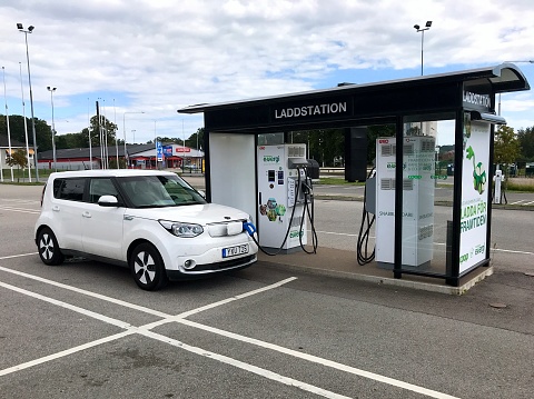 Karlshamn, Sweden - July 24, 2019: Karlshamn Energi Charging Station.