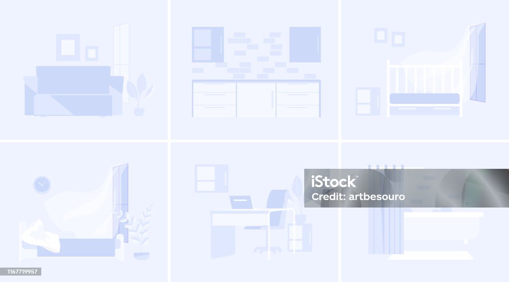 Interiors Backgrounds Vector Set Stock Illustration - Download Image ...