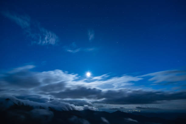 Photo of The bright moon on the cloud background