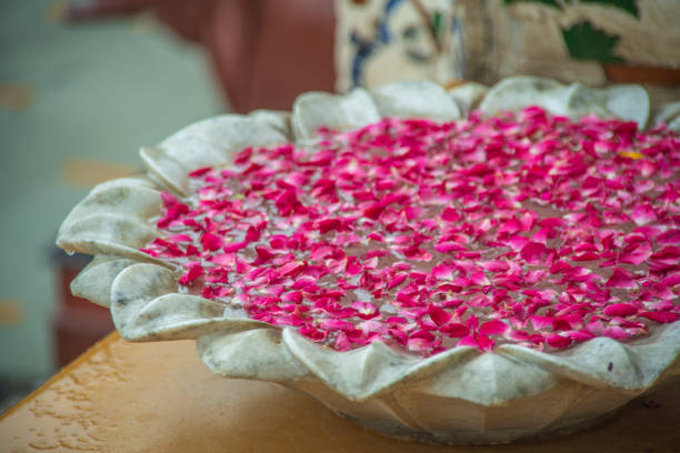 Romantic presentation of Turkish coffee with rose buds