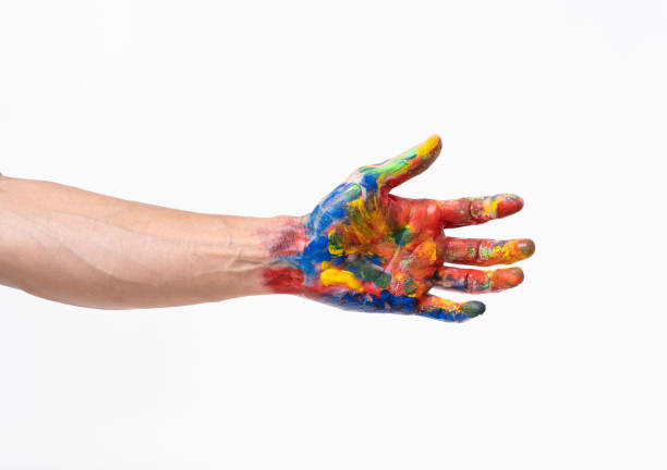 istock Man hand in colorful on white background 1167725661