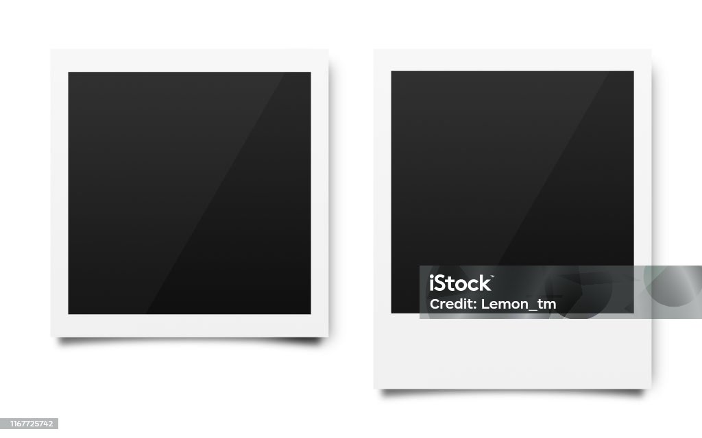 Leere Polaroid Bilder Rahmen Mockups Vorlage auf einem rein weißen Hintergrund für die Setzen Ihrer Bilder. Papierbogen zum Drucken von Bildern oder zur Aufnahme von Bildern von Filmkameras. ( Clipping-Pfad ) - Lizenzfrei Polaroid-Transfer Stock-Foto