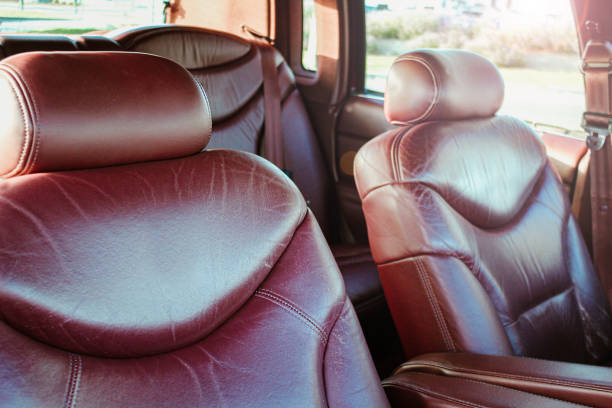 istock Burgundy leather luxury interior in business class car 1167730827