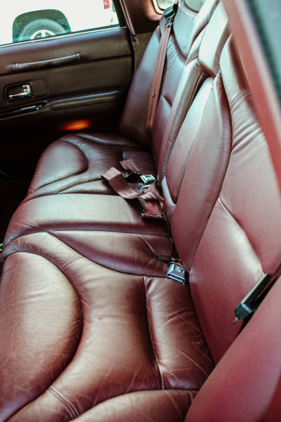 istock Burgundy leather luxury interior in business class car 1167730880
