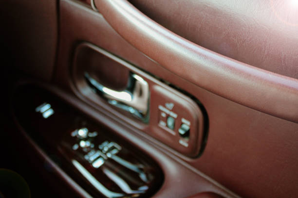 istock Burgundy leather luxury interior in business class car 1167730882
