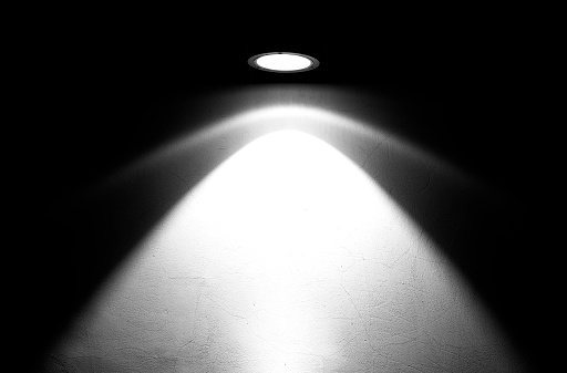 Spotlight Ray And Concrete Wall Light Beam On Old Wall With Cracks As Background Or Texture Black And White Picture Stock Photo - Download Image - iStock