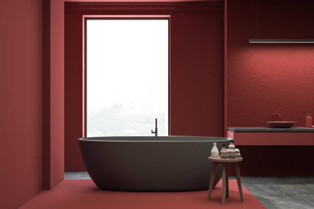 istock Loft red bathroom interior, tub and sink 1167732328