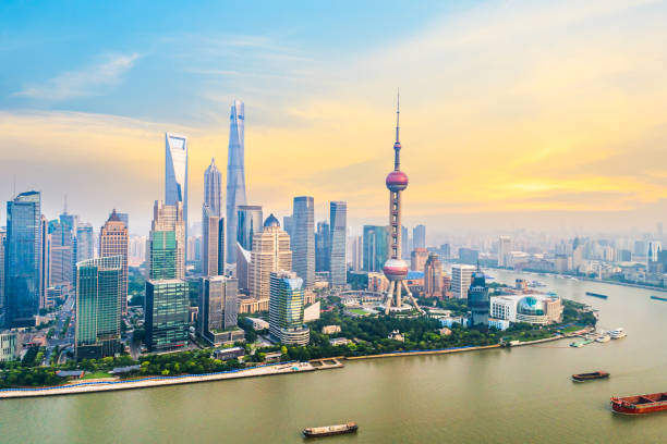 aerial photography bird view w: shanghai bund skyline - the bund zdjęcia i obrazy z banku zdjęć