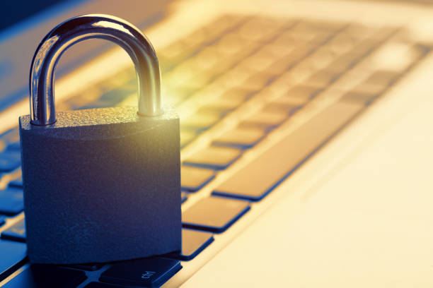 istock Padlock on laptop. Internet data privacy information security concept. Antivirus and malware defense. 1167736682