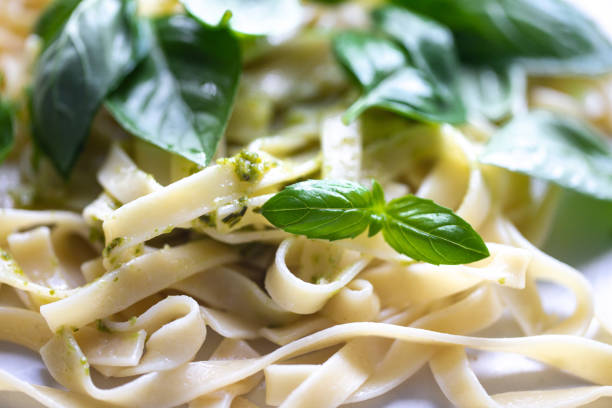 Creamy tagliatelle with pesto and basil