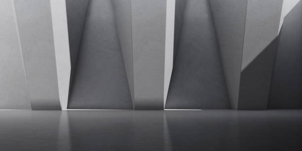 istock Abstract of concrete interior space with sun light cast the shadow on the wall and floor,Geometric design,Perspective of brutalism  architecture,3d rendering 1167737930