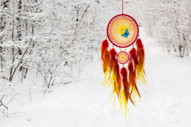Dream catcher with feathers threads and beads rope hanging. Dreamcatcher handmade