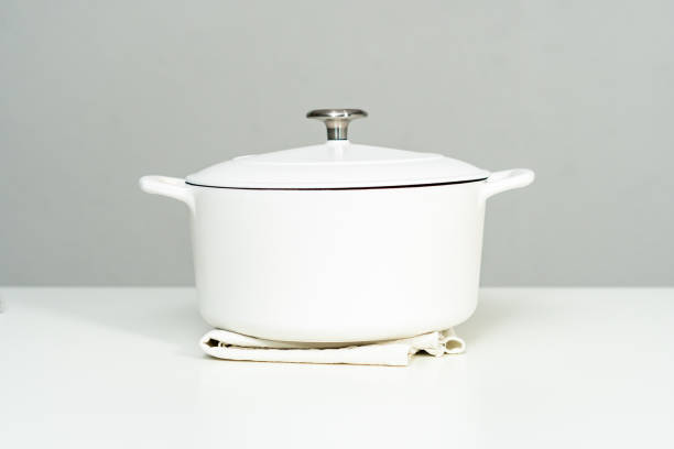 istock White enameled cast iron covered round dutch oven 1167739957