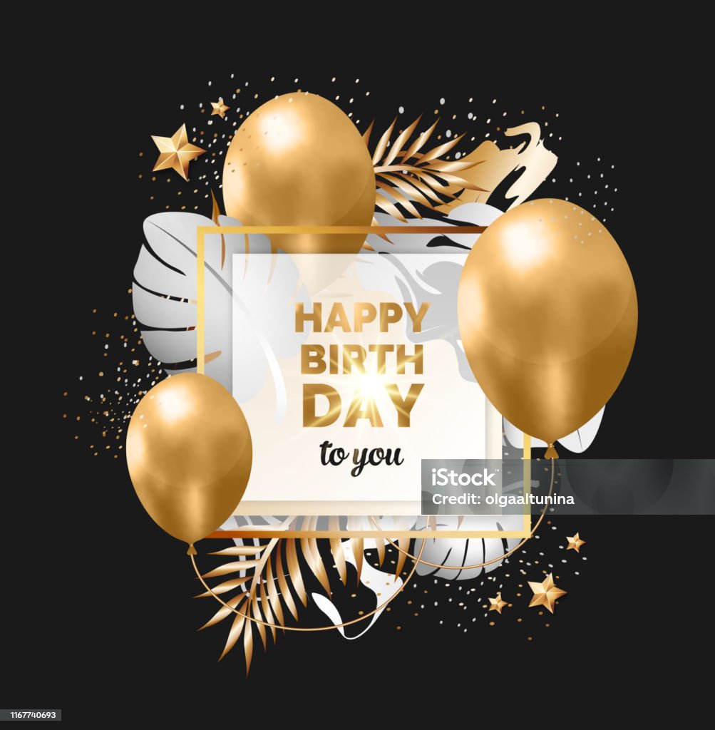 Happy Birthday Abstract Design Black And Gold Frame Stock ...