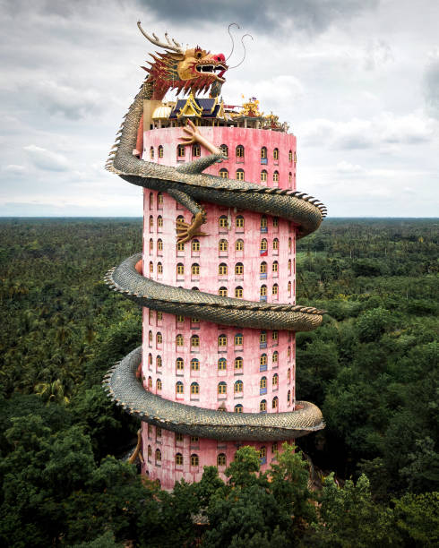 Aerial View of Wat Samphran Dragon Temple Near Bangkok, Thailand Aerial view of Wat Samphran Dragon Temple in the Sam Phran District in Nakhon Pathom province near Bangkok, Thailand. theravada photos stock pictures, royalty-free photos & images