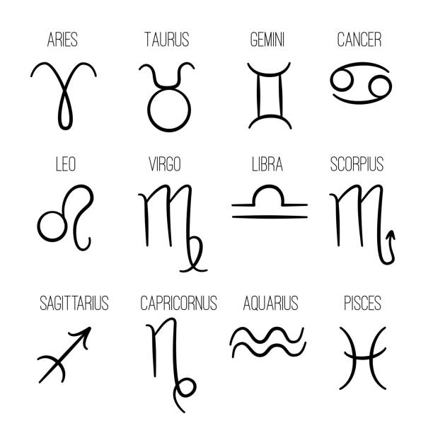 Zodiac signs. Astrological hand drawn horoscope icons vector collection fishes virgo lion cancer aries gemini logos template Zodiac signs. Astrological hand drawn horoscope icons vector collection fishes virgo lion cancer aries gemini logos template. Horoscope astrology set sign, zodiac virgo and cancer illustration pisces fish tattoo designs drawing stock illustrations