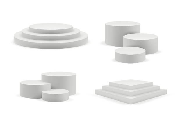 Podium realistic. Round and square empty stages and podium stairs vector 3d template Podium realistic. Round and square empty stages and podium stairs vector 3d template. Illustration of pedestal and platform, stand stage, cylinder and square circular stage stock illustrations