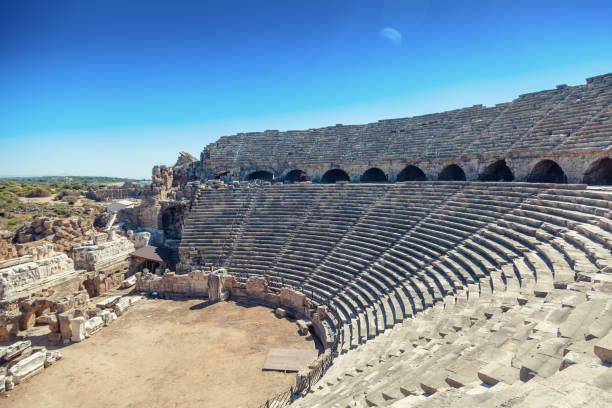 Old amphitheater in Side, Turkey - archaeology background
