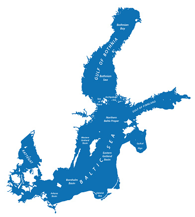 blue silhouette map of the baltic sea in Northern europe