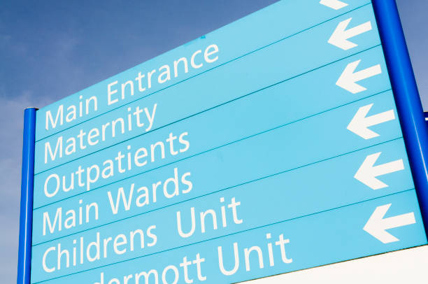 Hospital sign for Maternity, Outpatients, wards and children's unit Hospital sign for Maternity, Outpatients, wards and children's unit maternity ward stock pictures, royalty-free photos & images