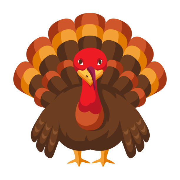 illustrazioni stock, clip art, cartoni animati e icone di tendenza di felice illustrazione del ringraziamento del tacchino. - turkey thanksgiving farm meal