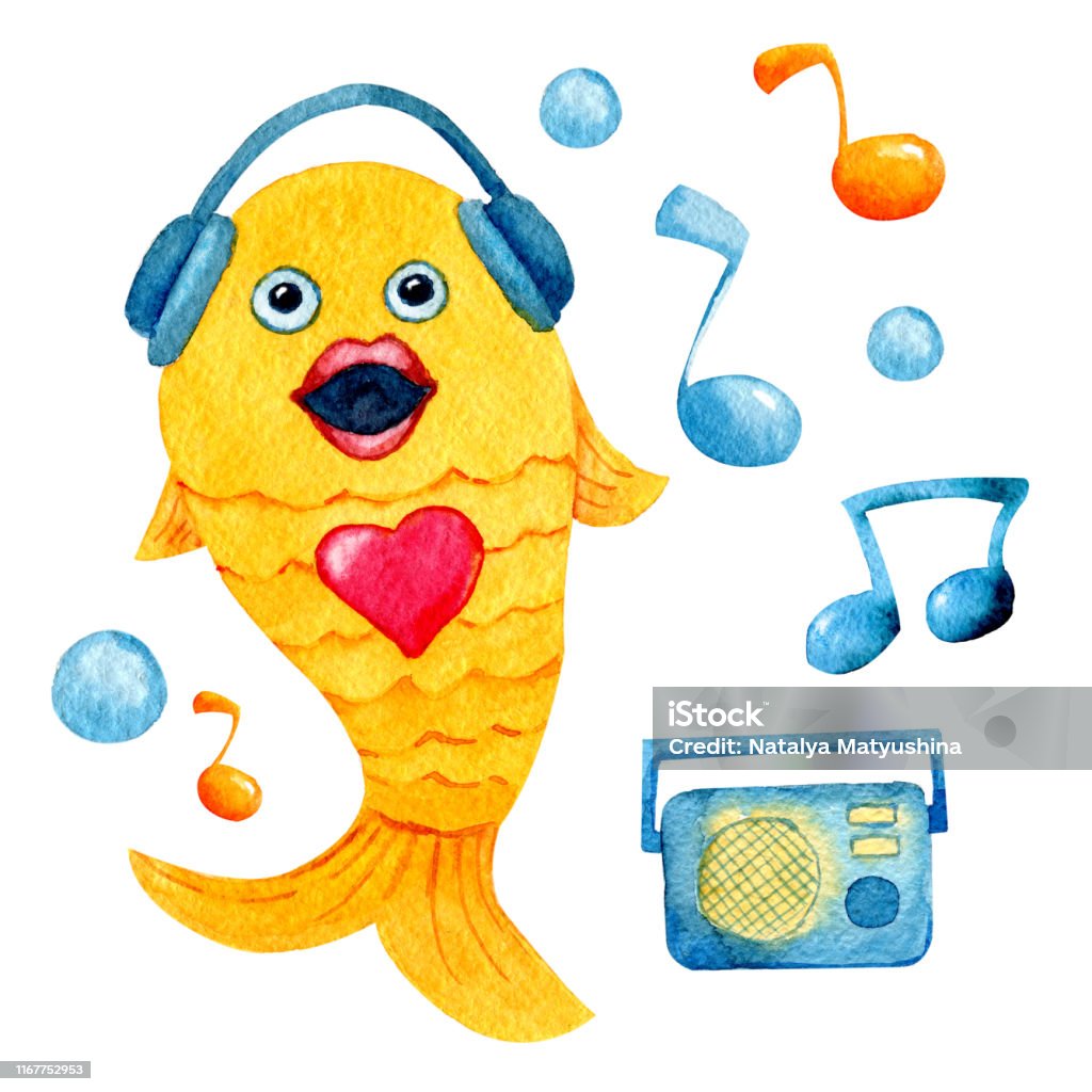 Ilustración de Cantando Y Bailando Peces Dorados Carácter De Dibujos Animados En Acuarela Dibujo De Los Niños Con Pescado Notas Y Reproductor Para El Diseño De Impresión Fondo Cubierta Papel Pintado Embalaje Ilustración de Cantando Y Bailando Peces Dorados Carácter De Dibujos Animados En Acuarela Dibujo De Los Niños Con Pescado Notas Y Reproductor Para El Diseño De Impresión Fondo Cubierta Papel Pintado Embalaje