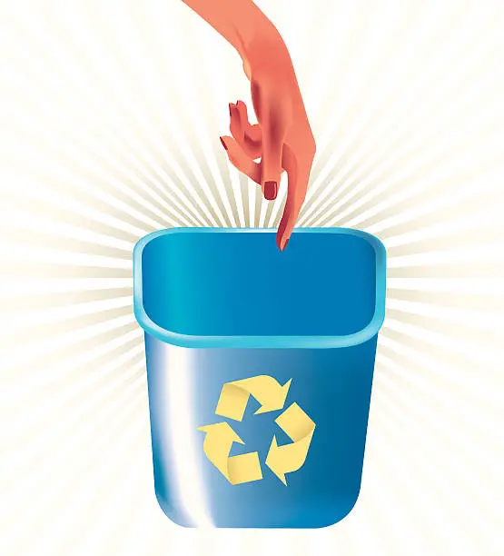Vector illustration of hand pointing at recycle bin