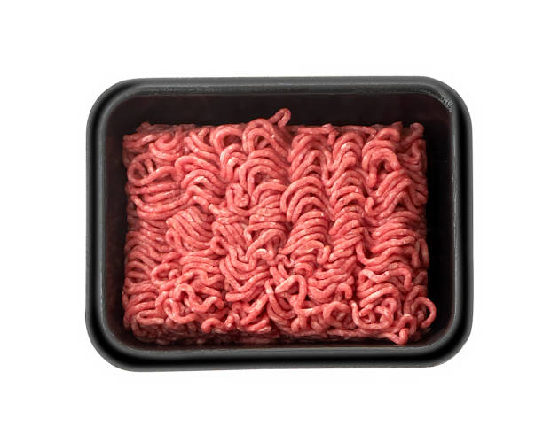 istock Package of raw minced meat isolated on white background. 1167764244