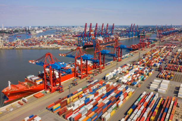istock Aerial view on a container port, Germany 1167766804