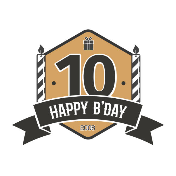 10 주년 빈티지 벡터 엠블럼. 10 년 축하 생일 아이콘 템플릿입니다. - number 10 flash stock illustrations