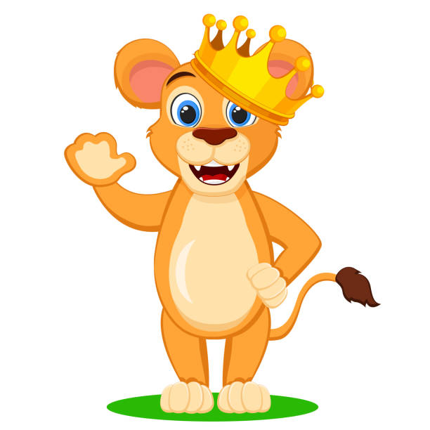лев с короной на голове в полном росте на белом. король лев - lion king stock illustrations