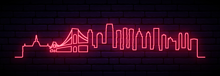 Red neon skyline of Jersey City city. Bright Jersey City long banner. Vector illustration.